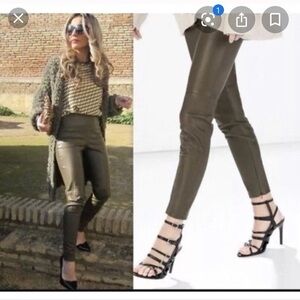 H&M Olive Faux Leather Trousers - Size 8